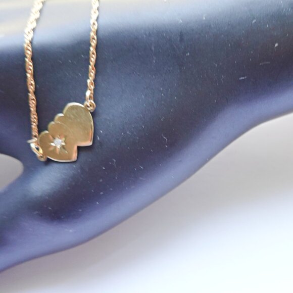 NEW 14k gold over sterling heart ankle bracelet with diamond - Picture 1 of 3
